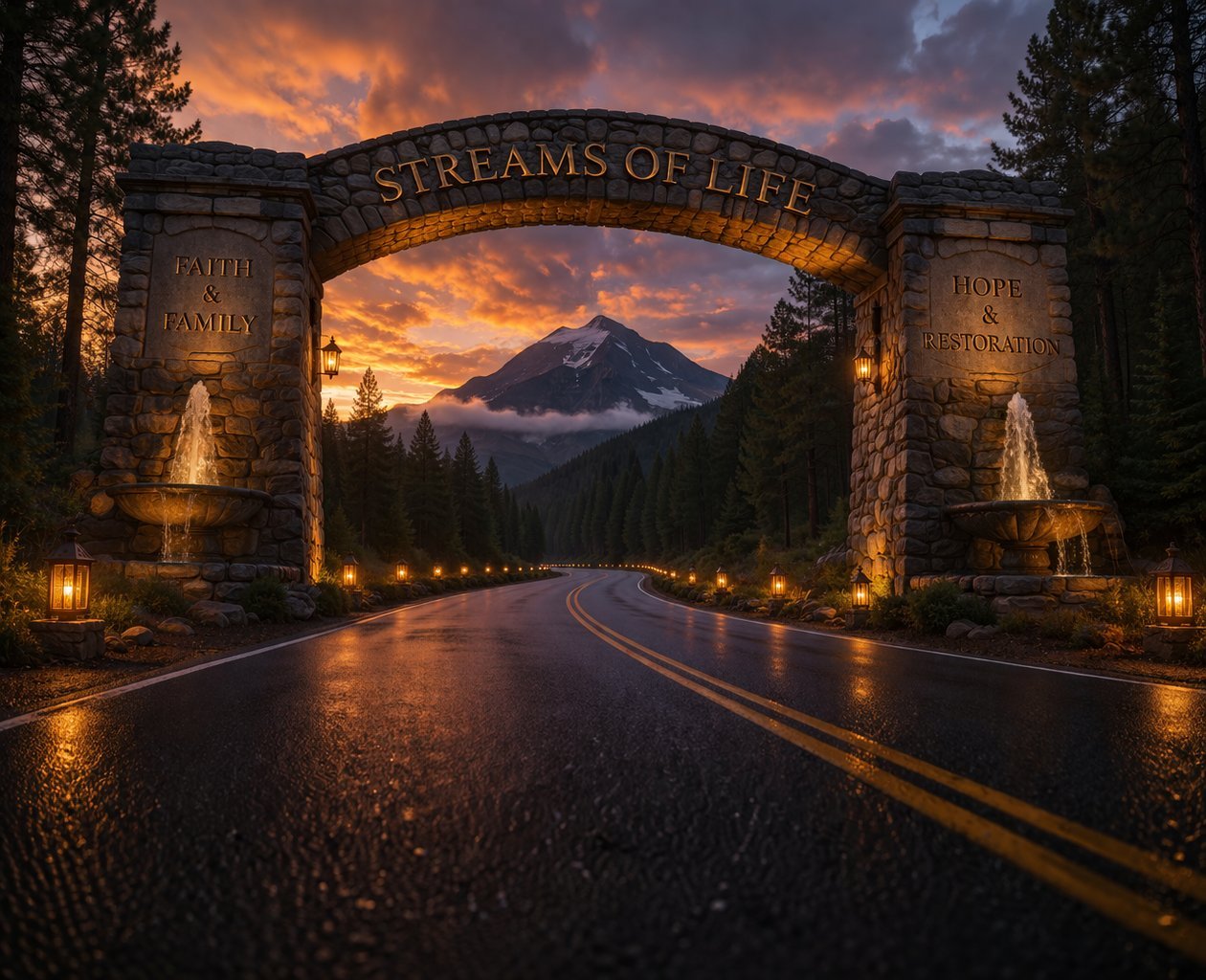 Streams of Life stone entry arch